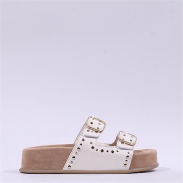 Paul Green 2 Strap Studded Mule Sandal - Off White Gold